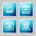 Set line Web development, Search engine, System bug and Hacker or coder icon. Vector Royalty Free Stock Photo