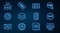 Set line Web development, UI or UX design, Color palette guide, Layers, Website statistic, Site map, and SEO