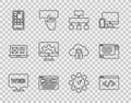 Set line Web and graphic design, Front end development, Site map, UI or UX, Mobile Apps, Website statistic and icon Royalty Free Stock Photo