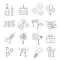 Line Web Icons of Party, Celebration, Birthday and Holidays