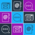Set line Website and envelope, Speech bubble chat and Address book icon. Vector Royalty Free Stock Photo