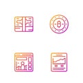 Set line Website with growth graph, , Stacks paper money cash and Bitcoin. Gradient color icons. Vector