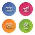 Set line Website statistic, Financial growth increase, Customer product rating and Target. Color circle button. Vector