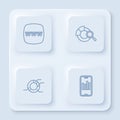 Set line Website template, Search data analysis, Pie chart infographic and Mobile with. White square button. Vector Royalty Free Stock Photo