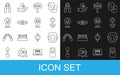 Set line Weight, Boxing helmet, Dumbbell, ring board, belt, glove, Sport expander and icon. Vector