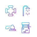 Set line Well, Water tap, Industry metallic pipe and Shower. Gradient color icons. Vector