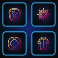 Set line Wetsuit, Lifebuoy, Diving mask and Ship steering wheel. Gradient color icons. Vector Royalty Free Stock Photo