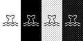 Set line Whale tail in ocean wave icon isolated on black and white, transparent background. Vector Royalty Free Stock Photo