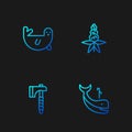 Set line Whale, Wooden axe, Fur seal animal and Lupine flower. Gradient color icons. Vector Royalty Free Stock Photo