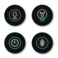 Set line Wheat, Clock, Water drop forbidden and Fragile broken glass icon. Vector