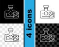 Set line Whiskey bottle and glass icon isolated on black and white, transparent background. Vector
