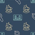 Set line Whistle, Skates and Hockey mechanical scoreboard on seamless pattern. Vector