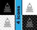 Set line White House icon isolated on black and white, transparent background. Washington DC. Vector Royalty Free Stock Photo