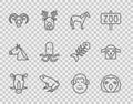 Set line Wild boar head, Owl bird, Horse, Frog, Head of goat ram, Octopus, Monkey and Sheep icon. Vector Royalty Free Stock Photo