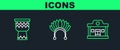 Set line Wild west saloon, Drum and Indian headdress with feathers icon. Vector