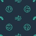 Set line Wind, Moon and Rainbow on seamless pattern. Vector Royalty Free Stock Photo