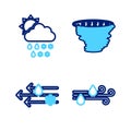 Set line Wind and rain, with snow, Tornado and Cloud sun icon. Vector