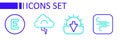 Set line Wind, Sunset, Cloud and lightning and Compass west icon. Vector