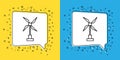 Set line Wind turbine icon isolated on yellow and blue background. Wind generator sign. Windmill for electric power