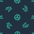 Set line Wind turbine, Nuclear power plant and Hydroelectric dam on seamless pattern. Vector Royalty Free Stock Photo