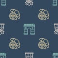 Set line Windmill, Coffee cup with croissant and Triumphal Arch on seamless pattern. Vector