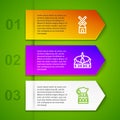 Set line Windmill, Crown of spain, Sangria pitcher and Castanets. Business infographic template. Vector