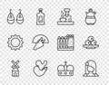 Set line Windmill, Spanish woman, cook, wineskin, Earrings, Fan flamenco, Crown of spain and Olives on plate icon