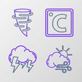 Set line Windy weather, Storm, Celsius and Tornado icon. Vector