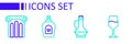 Set line Wine glass, Bottle of olive oil, Perfume and Ancient column icon. Vector