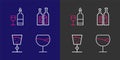 Set line Wine glass, Bottles of wine and bottle with icon. Vector Royalty Free Stock Photo