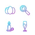 Set line Wine glass, Burning candle in candlestick, Easter eggs and Search and easter egg. Gradient color icons. Vector Royalty Free Stock Photo