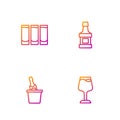 Set line Wine glass, Champagne an ice bucket, Shot and Whiskey bottle. Gradient color icons. Vector Royalty Free Stock Photo