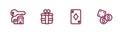 Set line Winning house with key, Playing card diamonds, Gift box and Game dice icon. Vector Royalty Free Stock Photo