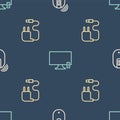 Set line Wireless computer mouse, Charger and Smart Tv on seamless pattern. Vector