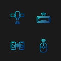 Set line Wireless computer mouse, Data transfer and storage, Satellite and Computer keyboard. Gradient color icons Royalty Free Stock Photo