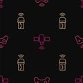 Set line Wireless gamepad, Usb wireless adapter and Satellite on seamless pattern. Vector Royalty Free Stock Photo