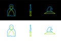Set line Witch hat, Mantle, cloak, cape and Magic wand icon. Vector