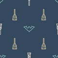 Set line Witches broom, and Flying bat on seamless pattern. Vector