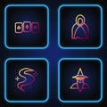 Set line Wizard warlock, Magic fog or smoke, Playing cards and Mantle, cloak, cape. Gradient color icons. Vector