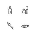 Set line Woman eye, Pipette with oil, Essential bottle and Bottle of nail polish icon. Vector