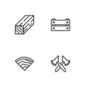 Set line Wooden axe, beam, and box icon. Vector