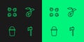 Set line Wooden axe, Bucket, Colorado beetle and Sprout icon. Vector