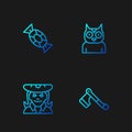 Set line Wooden axe, Witch, Candy and Owl bird. Gradient color icons. Vector