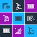 Set line Wooden box and delete, Container and Hand truck boxes icon. Vector Royalty Free Stock Photo