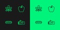 Set line Wooden log, Homemade pie, Chestnut leaf and Apple icon. Vector