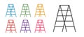 Set line Wooden staircase icon isolated on white background. Set icons colorful. Vector