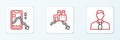 Set line Worker, Mobile stock trading and Shutdown of factory icon. Vector