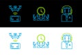 Set line Worker robot, Remote aerial drone and Robot and digital time manager icon. Vector