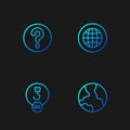 Set line Worldwide, Industrial hook, Unknown search and Social network. Gradient color icons. Vector Royalty Free Stock Photo