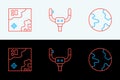 Set line Worldwide, travel map and Aircraft steering helm icon. Vector Royalty Free Stock Photo